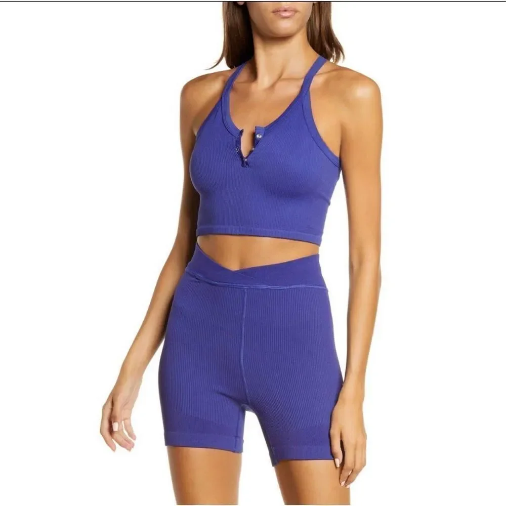 NWT Free People Movement Free Throw High Rise Biker Short Outerspace Blue